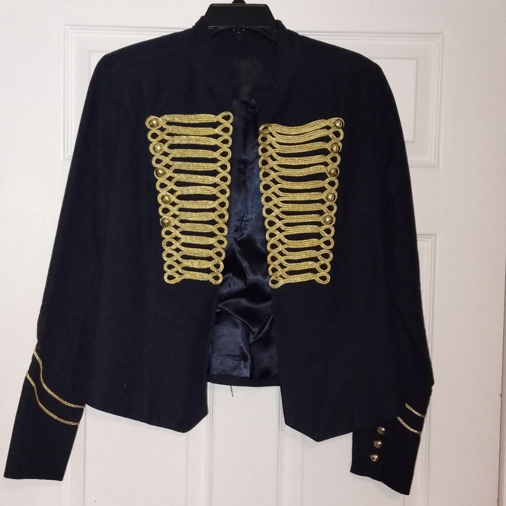 Women’s Black Military-Inspired Jacket with Gold Braid